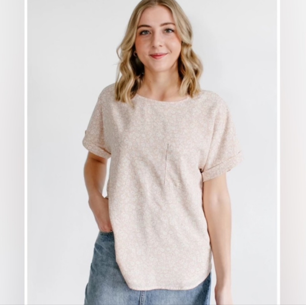 Main Street Exchange Shalom Floral Top Sz 1X Blush Pink Pocket Inherit Clothing